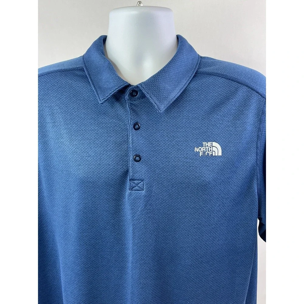 The North Face Polo Shirt Mens XL Blue Snap FlashDry Lightweight Hike Outdoors